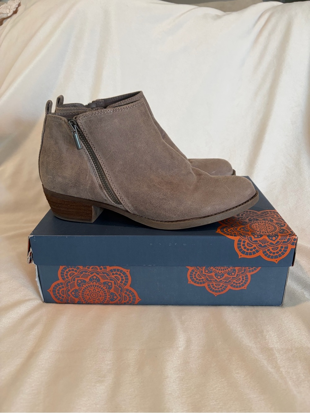 Carlos by Carlos Santana Taupe Suede Side-Zip Ankle Booties